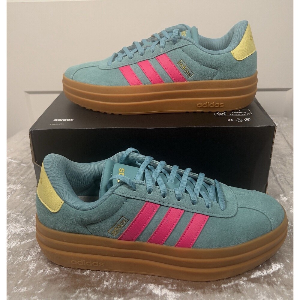 Adidas VL Court Bold JQ5634 Women’s 9 Powder Teal Pink Platform Sneakers New
